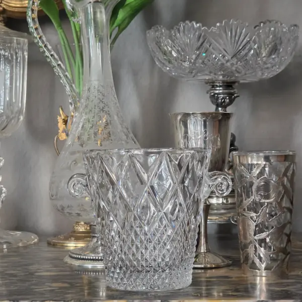 Vintage Glass Ice Bucket with Tongs
