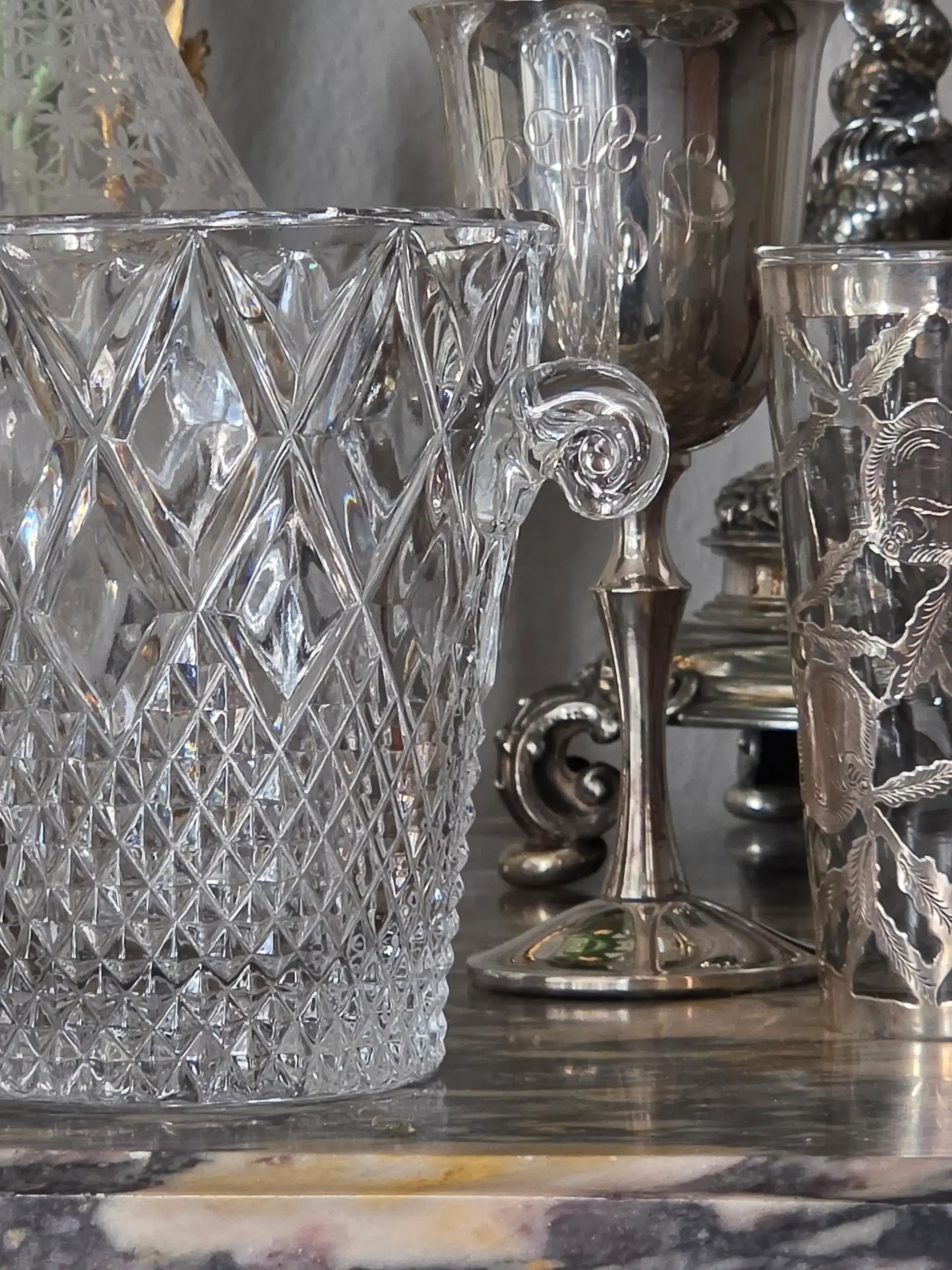Vintage Glass Ice Bucket with Tongs - Image 3